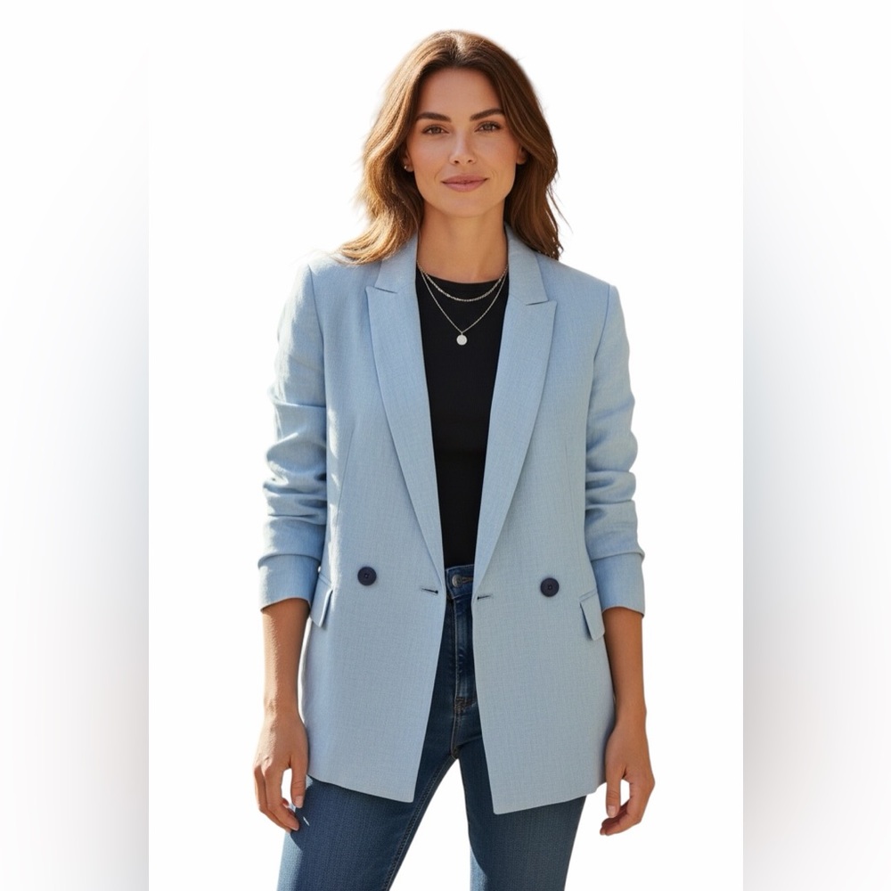 GAP Light Blue Linen Blend Double-Breasted Blazer – Women’s Size 12 NWT